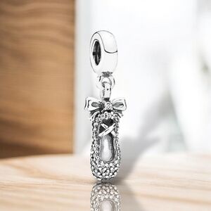 PANDORA Sterling Silver Ballet Slipper Dangle Charm With Clear CZ Retired